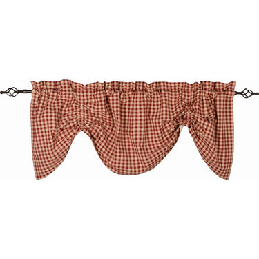 Heritage House Check Gathered Valance Barn Red Nutmeg Lined VG100017 - The Fox Decor